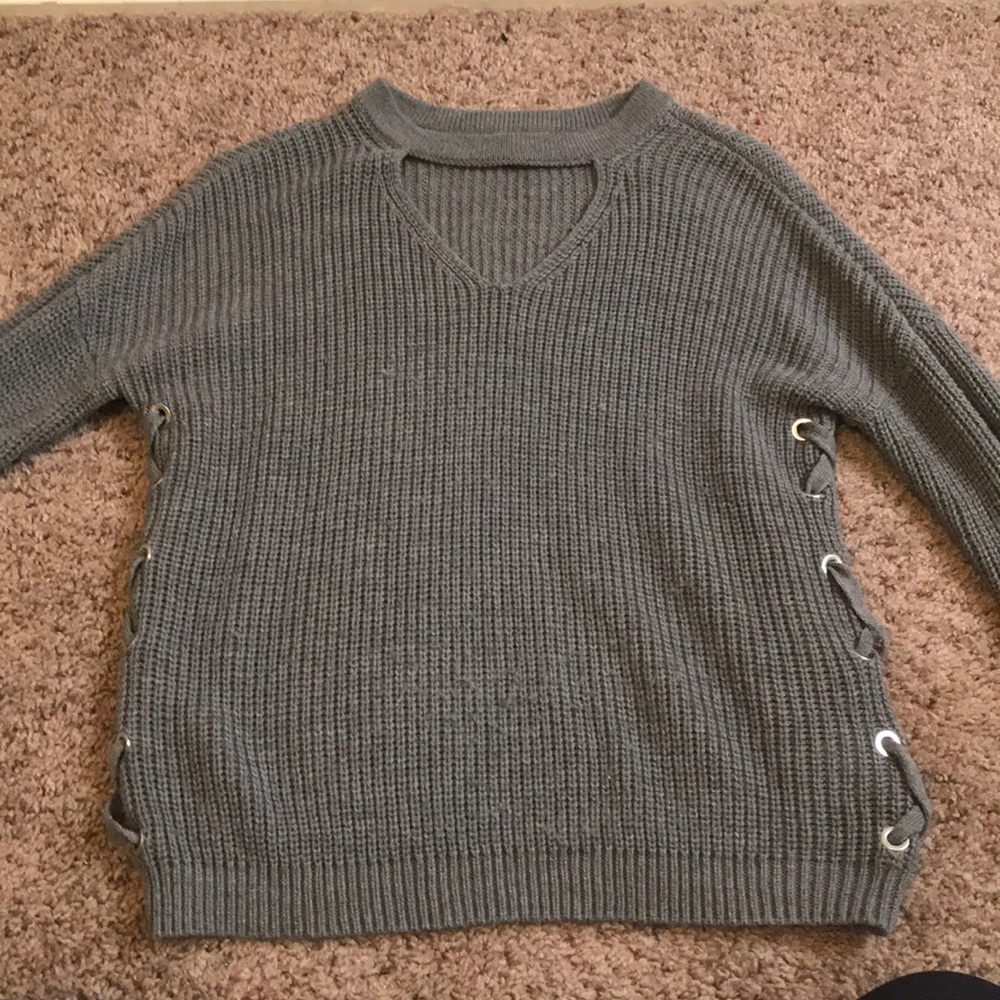 Pink rose gray sweater